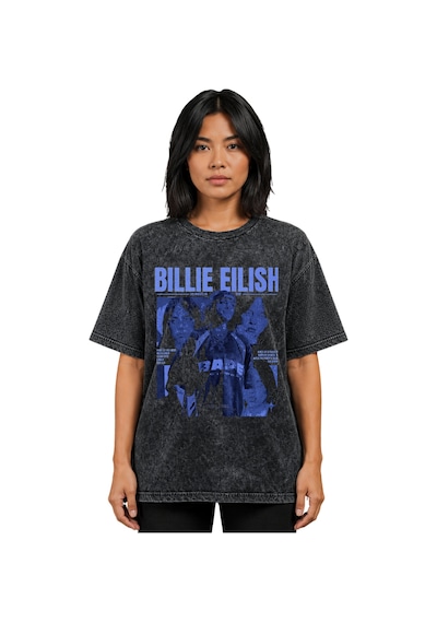 Sevbano Billie Eilish Şarkıcı Baskılı Unisex Oversize Vintage Yıkamalı Ti Siyah