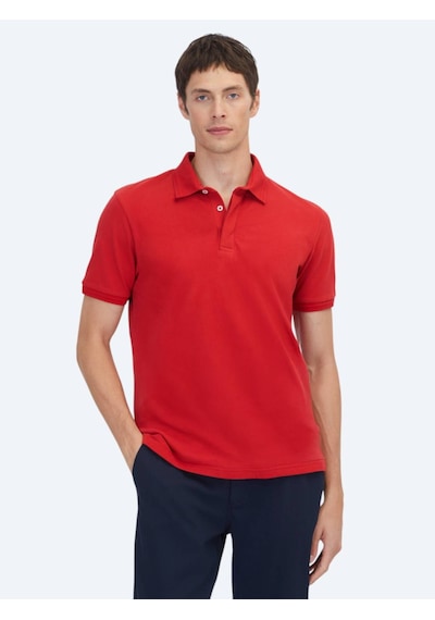 Kırmızı Düz Polo Yaka %100 Pamuk T-shirt kırmızı