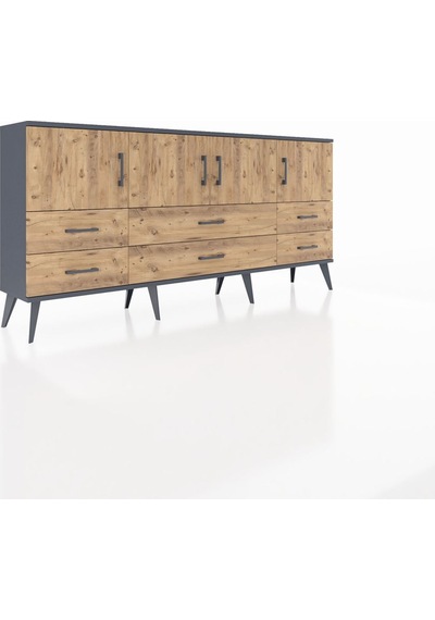 Arges Konsol 3 Raflı 6 Çekmeceli 4 Kapaklı 176x30x83 Antrasit-çam/çam Çam/çam Arges Konsol 3 Raflı 6 Çekmeceli 4 Kapaklı 176x30x83 Antrasit-çam/çam Çam/çam