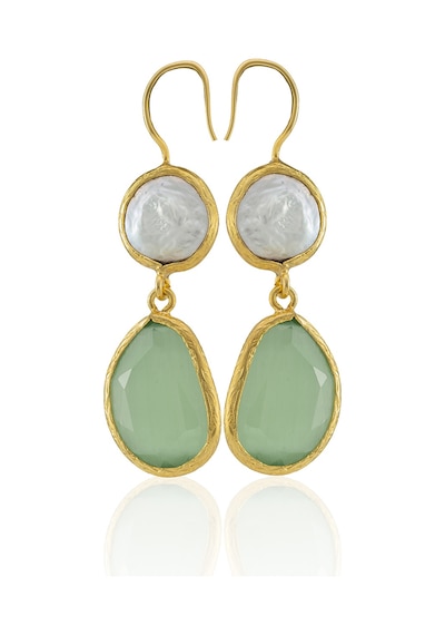Kadir Jewellery 22 Ayar Altın Kaplama Kadın İnci Küpe -el İşçiliği Ve Hipoalerjenik Küpe Açık Yeşil 52369954