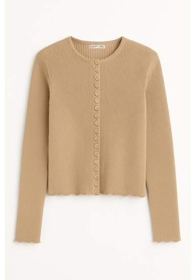 Mixray 6972 Kadın Fitilli Basic Triko Hırka Camel