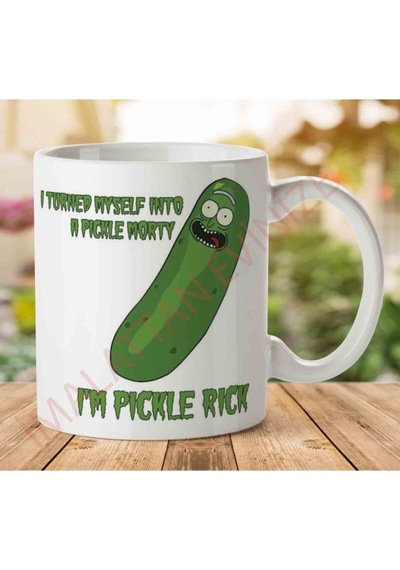 1-1073 I Am Pickle Pıckle Rıck İki Tarafı Baskılı Kupa Bardak Çok Renkli