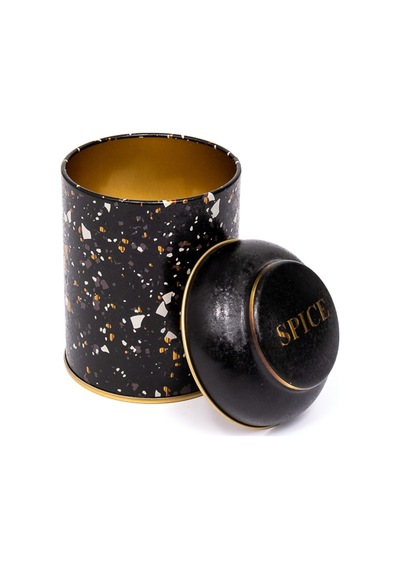 Terrazzo Black Desenli Yuvarlak Metal Kutu, 9 X 11 Cm, 0.6 Lt