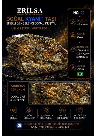 Sertifikalı Doğal Kyanit Taşı Kütle Ham Kristal Kaya Dekoratif Mi