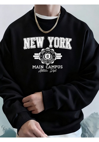 Startmore Startmorenew York City Ana Kampüsü Baskılı Sonbahar Modası Kapüşonlu Erkek Uzun Kollu Her Şeyle Uyumlu Siyah