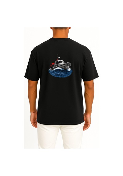 Bahriyeli Collection Oversize Kb4319 Sahil Güvenlik Botu Cep Ve Sırt Baskılı Unisex T-shirt Siyah