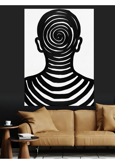 Spiral Çizim İnsan Kafası Dekoratif Kanvas - Mdf Ahşap Tablo