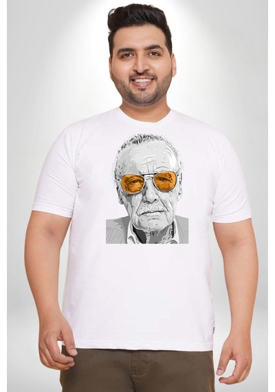 Angemiel Stan Lee Beyaz Büyük Beden Kadın Erkek Ünisex Basic Ön Baskılı Tişört Beyaz