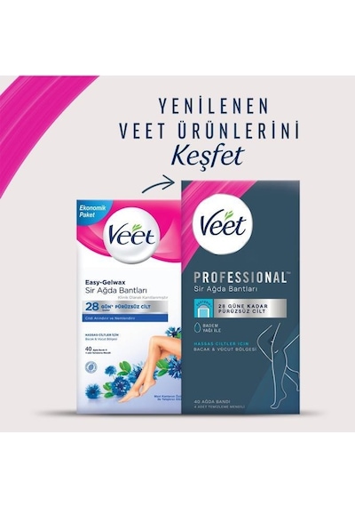 Veet Hassas Ciltler için Bacak ve Vücut Bölgesi Sir Ağda Bantları 2 x 40'lı