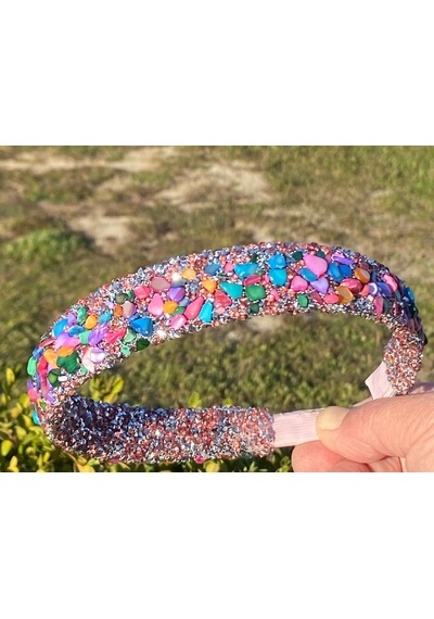 El Yapımı Pembe Gümüş Doğal Renkli Kristal Taşlı Işılıtılı Taç