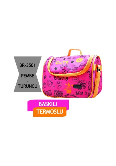 Baskılı Beslenme Çantası Termoslu Pembe Br-3501 Pembe