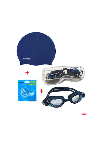 Avessa 3'lü Yetişkin Havuz Set GS3 Gözlük + Bone + Tıkaç Mavi Beyaz