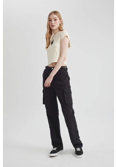 DeFacto Coool Straight Fit Gabardin Pantolon -  Kargo Cepli B7611AX24SPBK27