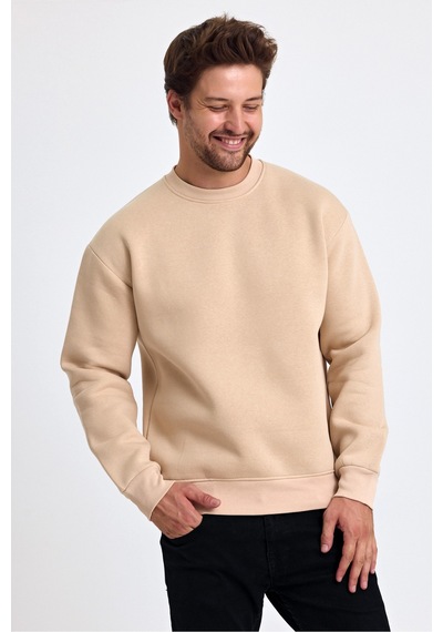 Tarz Cool Erkek Yumuşacık Kumaşlı Regular Fit Yuvarlak Yakalı Sweatshirt Taş