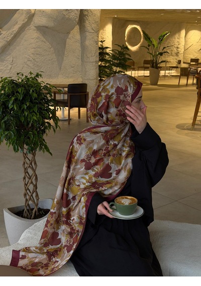 Qalortex Scarf Pamuklu Garden Desen Şal-mürdüm