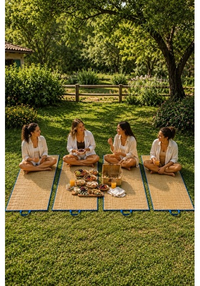 4 Adet Hasır Mat - Kamp, Plaj Ve Piknik Matı 60x180 Cm Krem