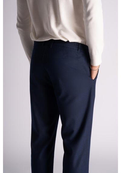 Braccas Beli Yarım Lastikli Slim Fit Chino Pantalon Lacivert Lacivert Ekose Lacivert