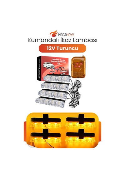 Araç İçi Çakar Led Seti Kumandalı 4 Parça 12v Turuncu İkaz Lambası