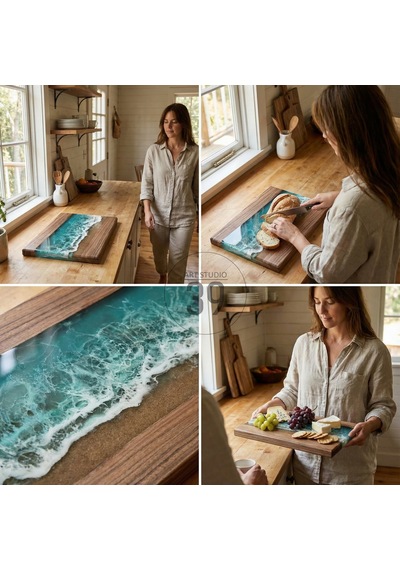 Bright Ocean Ceviz Sunum Tahtası 48x32 Cm Ceviz