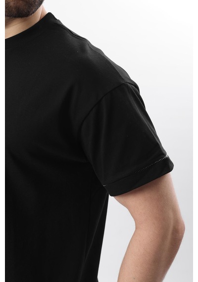 Madmext Siyah Bisiklet Yaka Çoban Dikişli Overfit Erkek T-shirt E7103 Siyah