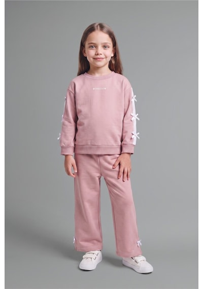Defacto %100 Pamuk Fiyonk Detaylı Baskılı Basic Sweatshirt Üst Geniş Kesim Alt 2li Takım Kız Bebek I3660a526aupr347 Mor-pr347