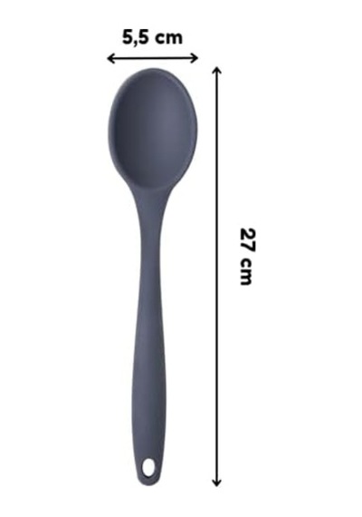 Silikon Servis Ve Yemek Hazırlama Kaşığı, Yumuşak Uç, Komple Silikon, 27 Cm, Antrasit Kaşık, Yanmaz Yapışmaz, Tencere Çizmez, 1 Adet