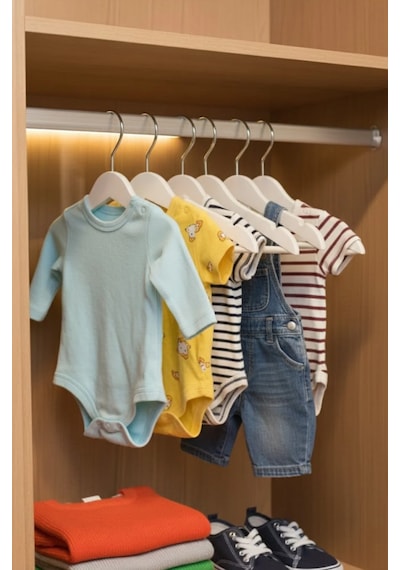 Orvila 12 Adet - Bebek Ve Çocuk Boy Ahşap Görünümlü Plastik A Kalite Elbise Askısı Tshirt Pantolon Askı Beyaz-krom