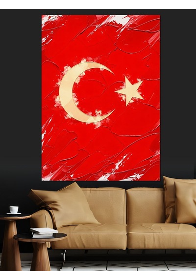 Ahşap Tablo Türk Bayrağı Kırmızı Zemin