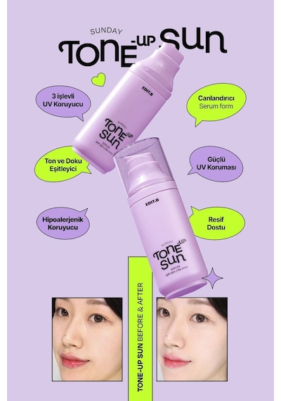 Edıtb Makyaj Bazı Olarak Da Kullanılabilen Nemlendirici Aydınlatıcı Etkili Edıt.b Tone-up Sun Serum Spf50