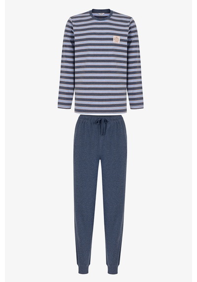 Penti Erkek Blue Weekend Çizgili Uzun Kollu Jogger Pijama Takımı Çok Renkli