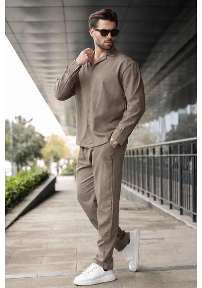 Vizon Düğmeli Basic Erkek Gömlek Pantolon Takım E7335