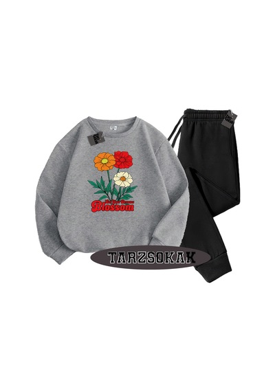 Tarzsokak Gri Biskilet Let Your Dreams Blossom Detaylı İkili Takım