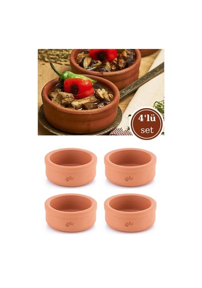 Elizi Çömlekleri 4 Adet Toprak Güveç Kasesi, Fırın Sütlaç Yoğurt Kabı 4 Lü Set 4x500ml Toprak