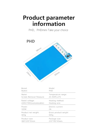 Maant Phd 15 İnç 320w Lcd Ekran Isıtıcı Ve Ayırıcı Mat