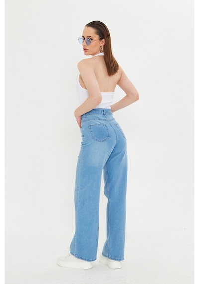 Kutaf Buz Mavi Beş Cepli Palazzo Denim Pantolon Bebe Mavisi