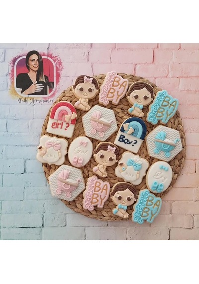 Baby Shower Cinsiyet Partisine Özel Kız Erkek Karışık Butik Kurabiye - 20 Adet