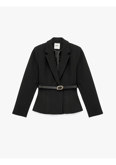 Koton Uzun Kollu Kemer Detaylı Peplum Blazer Ceket Siyah 6wak50116uw Siyah