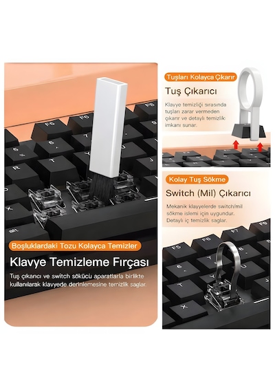 8 Li Çok Fonksiyonlu Kulaklık Ve Klavye Temizleme Kiti Taşınabilir Mini Temizlik Seti Tuş Çıkarıcı, Switch Sökücü, Hava Üfleyici Ve Detay Fırça Beyaz