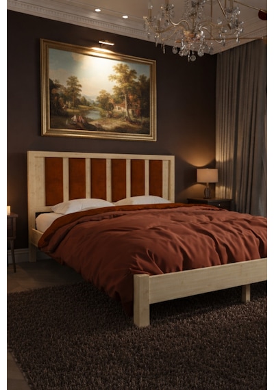 Ori On Kiremit Rengi Puf Başlıklı Masif Ahşap Vernik 90x200
