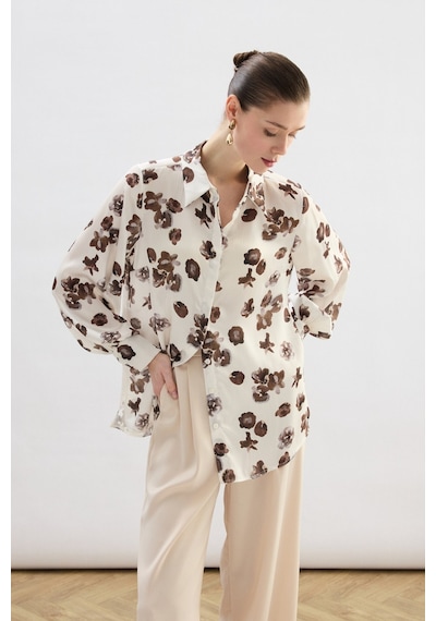 Sateen Desenli Salaş Gömlek - Kahve-136804 kahve