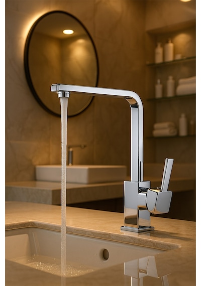 Viosa Kısa Krom Lüx Köşeli Mix Aç Kapa Banyo Lavabo Bataryası Siyah