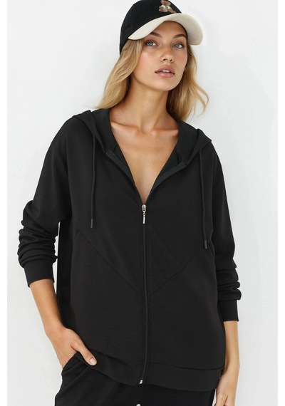 Hiccup Modal Touch Fermuarlı Kapşonlu Sweatshirt Siyah