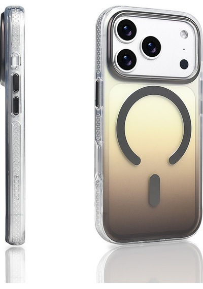 Apple Uyumlu iPhone 17 Pro Kılıf Transparan Renk Geçişli M-safe Şarj Özellikli Toros Kapak Gri