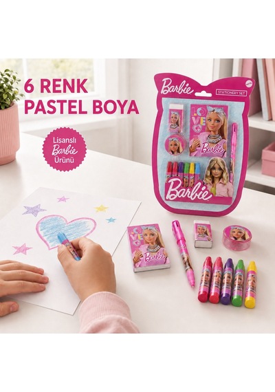 Barbie Okul Kırtasiye Seti Pastel Boya, Defter, Kalem, Silgi Ve Kalemtıraş - 9077899787900