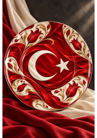 Dekoratif Duvar Tabağı Ay Yıldızın İzleri Dekorlu Seramik Tabak Lacivert