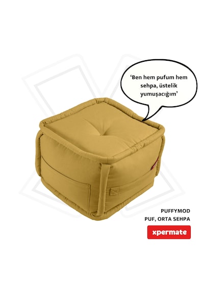 Xpermate Puffymod Dekoratif Kare Puf Orta Sehpa 40x40 Cm Hardal