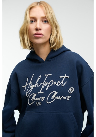 Grımelange KIKRES Kadın Kapüşonlu Nakış Detaylı Oversize Lacivert Sweatshirt