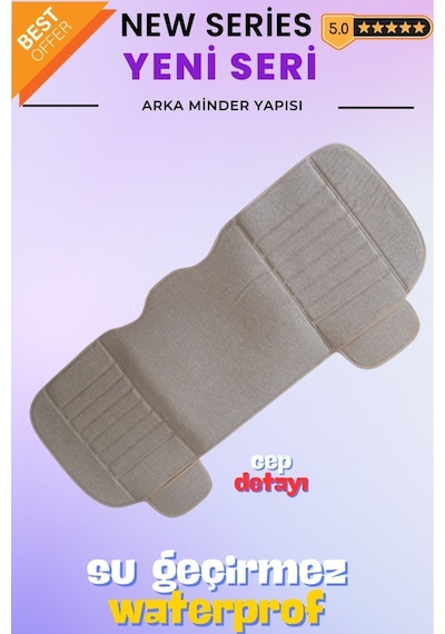 Keten Bej Su Geçirmez Ön Arka Araba Koltuk Minder Oto Koltuk Minderi 3'lü Oturak Örtüsü Cepli