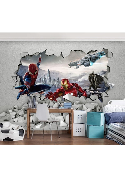 3D Süper Kahramanlar Çocuk Odası Duvar Kağıdı