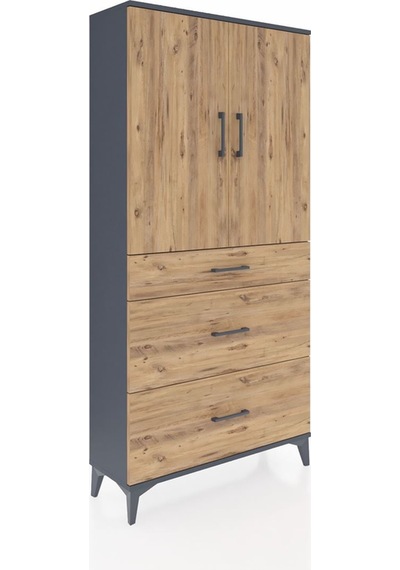Arges Dolap 3 Raflı 3 Çekmeceli 2 Kapaklı 88x30x182 Antrasit-çam Antrasit